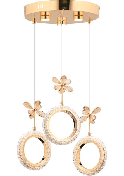 Istanbul Avize Halka 3'lü Gold Ledli Kristal Taşlı Avize