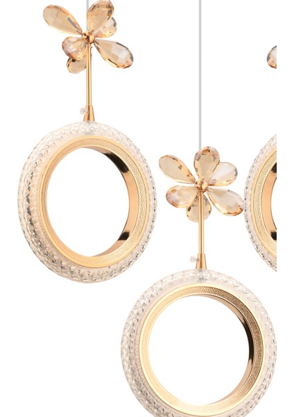 Istanbul Avize Halka 3'lü Gold Ledli Kristal Taşlı Avize