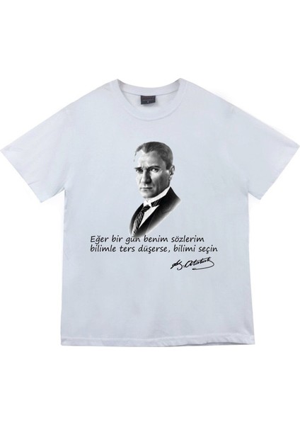 Unisex Beyaz Gazi Mustafa Kemal Atatürk Baskılı T-Shirt
