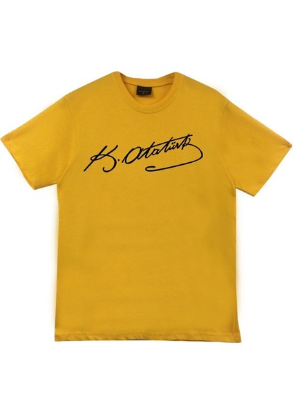Unisex Sarı Gazi Mustafa Kemal Atatürk Baskılı T-Shirt