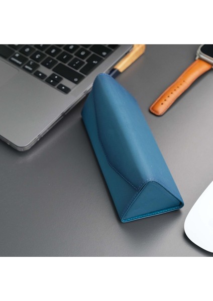 Pyramid Deri Gözlük Kılıfı - Optik ve Güneş Gözlükleri Için - Üçgen Dizayn & Katlanabilir Tasarım - Mavi fiyatları