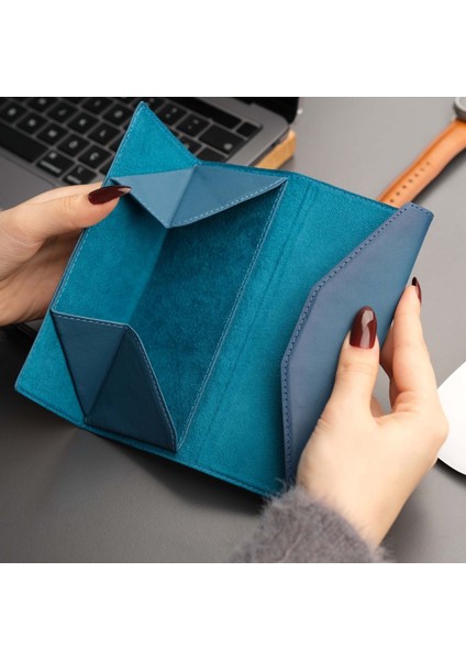 Pyramid Deri Gözlük Kılıfı - Optik ve Güneş Gözlükleri Için - Üçgen Dizayn & Katlanabilir Tasarım - Mavi fırsatları