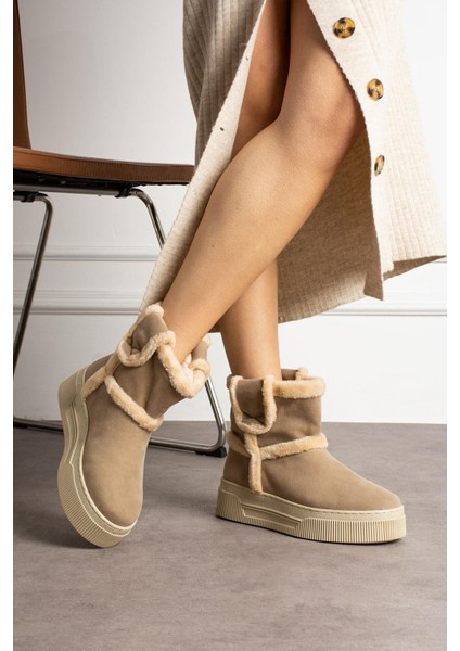 Luka Kadın Bot Içi Kürklü Bej Süet