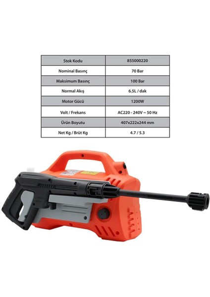 855000220 Yüksek Basınçlı Oto Yıkama 100BAR 1200W (LT220-1200)
