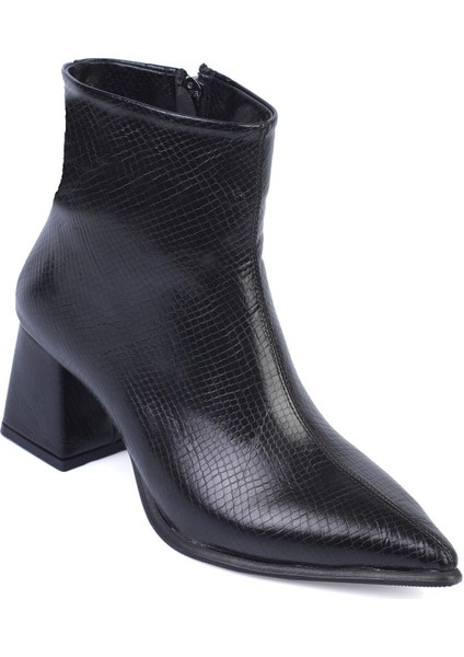 Sanche Kadın Bot Kalın Topuklu Fermuarlı Kroko Desenli Siyah Deri fiyatları