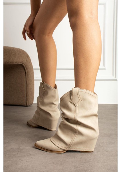 Livinya Kadın Kovboy Bot Körüklü Mat Bej Deri fiyatları