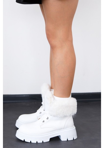 Lulu Kadın Bot Kürklü Beyaz Deri modelleri