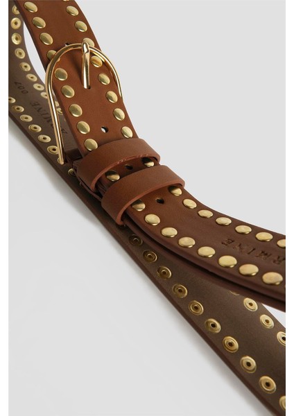 Trok Detaylı Deri Kemer 25YD007 Taba