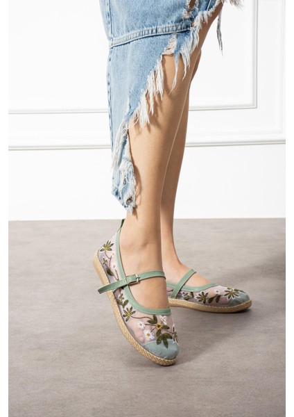 Grazyna Kadın Fileli Babet Önden Bantlı Çiçekli Yeşil fiyatları