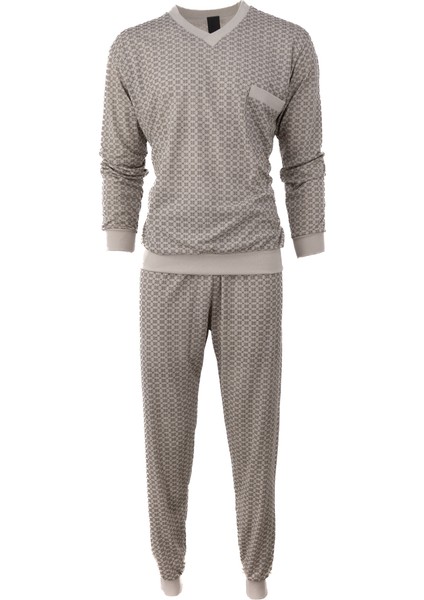 Yazlık Erkek Pijama Takımı %100 Pamuk Kumaş Modern Model Desenli V Yaka Cepli Düz Paça Rahat