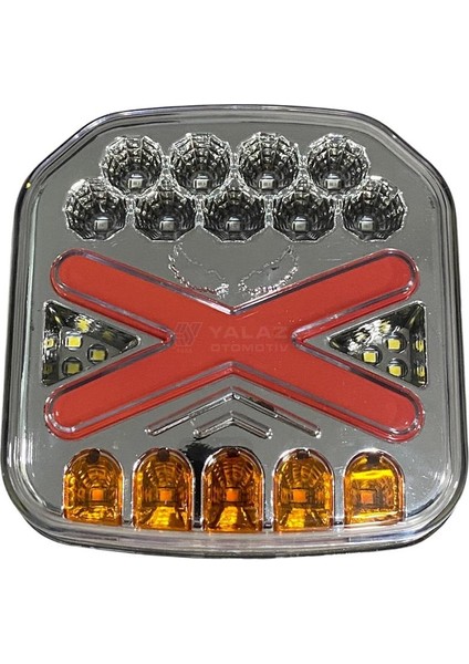 24V Stop Lambası (Neon Ledli) (Kayar Sinyalli) (4 Fonksiyonlu) (127*127*45 Mm)