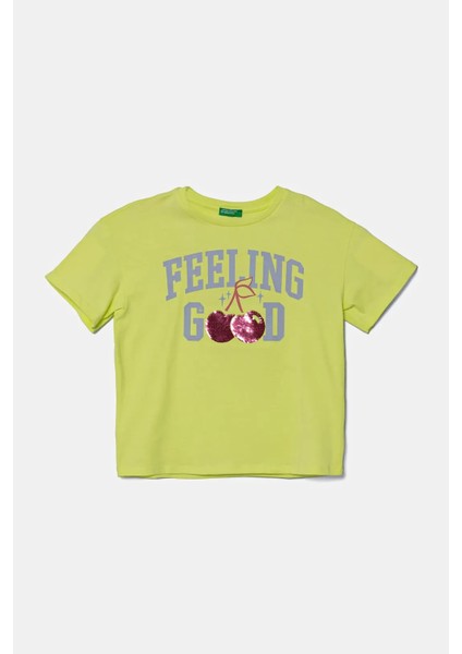 Benetton Kız Çocuk Önü Payet Işlemeli Baskılı T-Shirt fırsatları