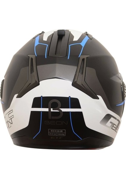 B700 Çene Açılır Kask Beyaz - Mavi - Mat Siyah M