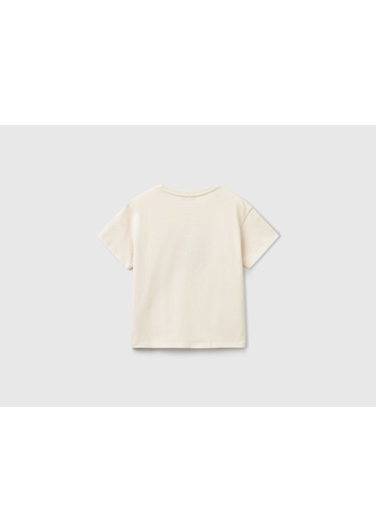 Benetton Kız Çocuk Önü Payet Işlemeli Baskılı T-Shirt