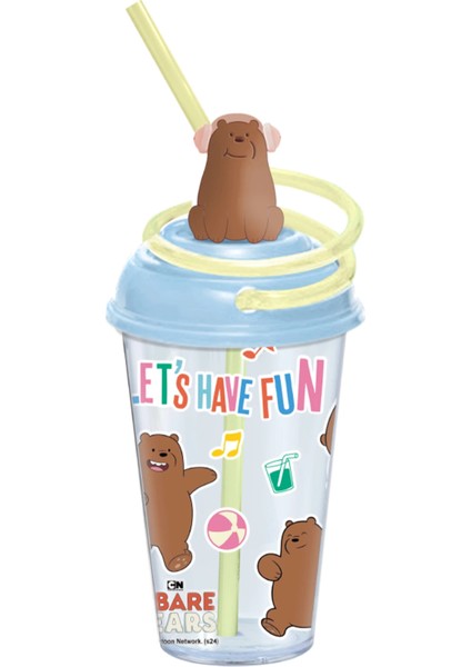 We Bare Bears Lisanslı Döndürülen Pipetli Plastik Bardak
