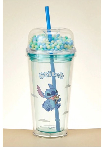 Lilo & Stitch Lisanslı Çift Cidarlı Pipetli Plastik Şişe