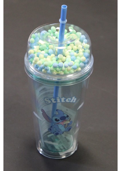 Lilo & Stitch Lisanslı Çift Cidarlı Pipetli Plastik Şişe