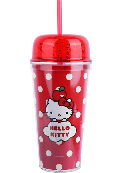Hello Kitty Lisanslı Elma Koleksiyonu Pipetli Çift Cidarlı Plastik Şişe