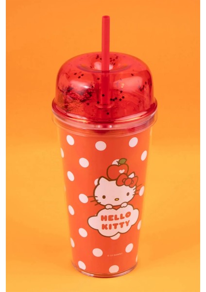 Hello Kitty Lisanslı Elma Koleksiyonu Pipetli Çift Cidarlı Plastik Şişe