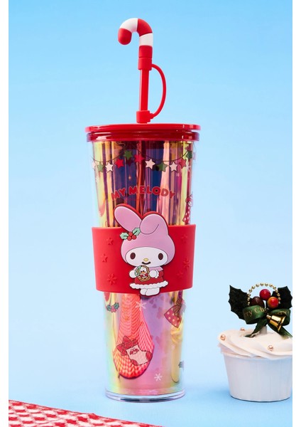 Sanrio Lisanslı Yılbaşı Koleksiyonu Çift Cidarlı ve Pipetli Şişe - My Melody