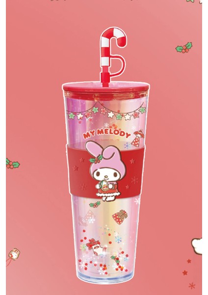 Sanrio Lisanslı Yılbaşı Koleksiyonu Çift Cidarlı ve Pipetli Şişe - My Melody