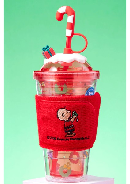 Snoopy Lisanslı Yılbaşı Koleksiyonu Çift Cidarlı Tutacaklı Şişe
