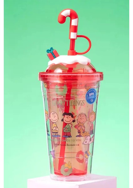 Snoopy Lisanslı Yılbaşı Koleksiyonu Çift Cidarlı Tutacaklı Şişe
