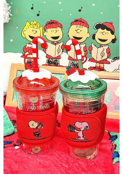Snoopy Lisanslı Yılbaşı Koleksiyonu Çift Cidarlı Tutacaklı Şişe