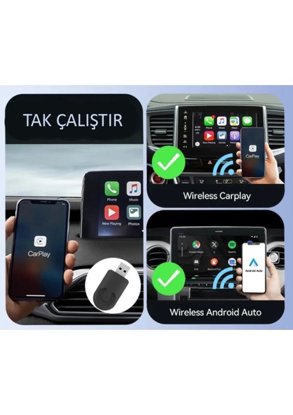 Yeni Tasarım Mini Kablosuz Carplay USB ve Type-C Uyumlu Araç Multimedya Adaptörü