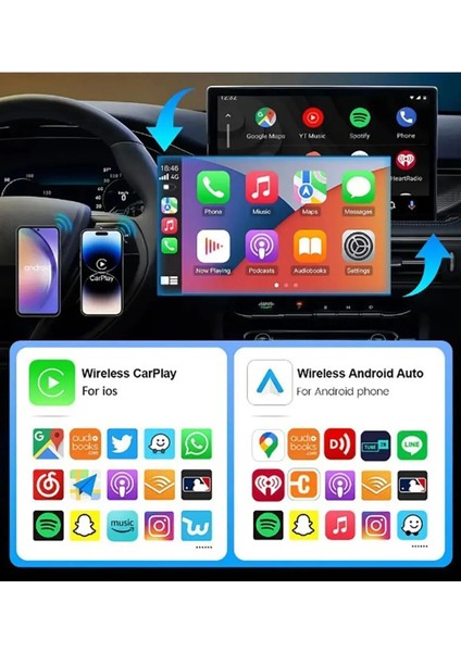 Yeni Tasarım Mini Kablosuz Carplay USB ve Type-C Uyumlu Araç Multimedya Adaptörü