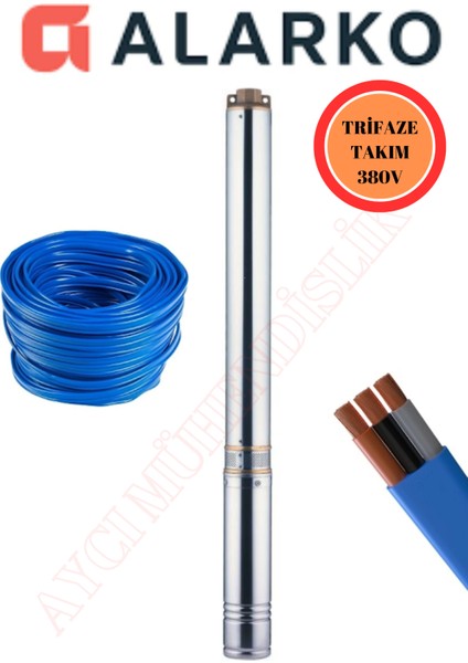 4SD10/14 3 Hp Alarko Trifaze 25 mt Kablolu Takım Dalgıç Pompa