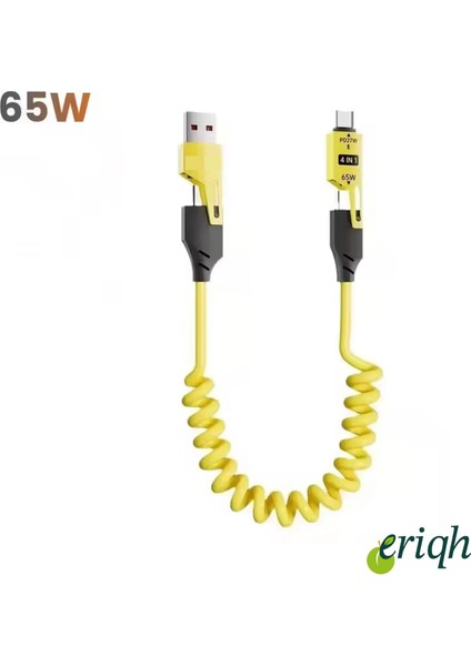 4'ü 1 Arada Geri Çekilebilir Yaylı Hızlı Şarj Kablosu Pd 65W Usb-C–type-C–iphone Süper Hızlı Şarj