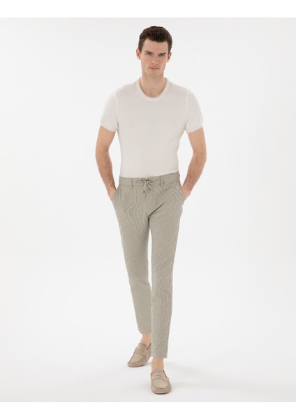 Erkek Haki Slim Fit Gofre Yazlık Kanvas Pantolon 50305235-VR027