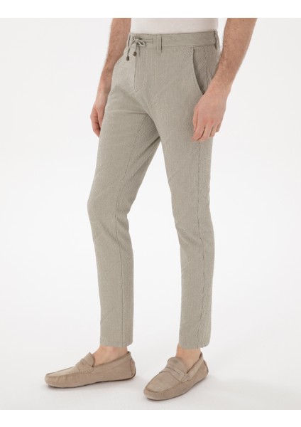 Erkek Haki Slim Fit Gofre Yazlık Kanvas Pantolon 50305235-VR027