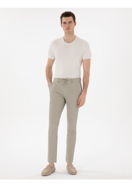 Erkek Haki Slim Fit Gofre Yazlık Kanvas Pantolon 50305235-VR027