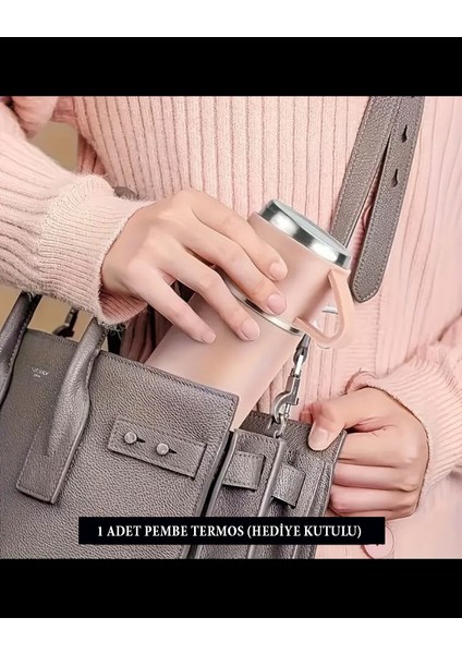 321 Çelik Termos 500ML 8139 3'lü Set-3 Fincan Pembe