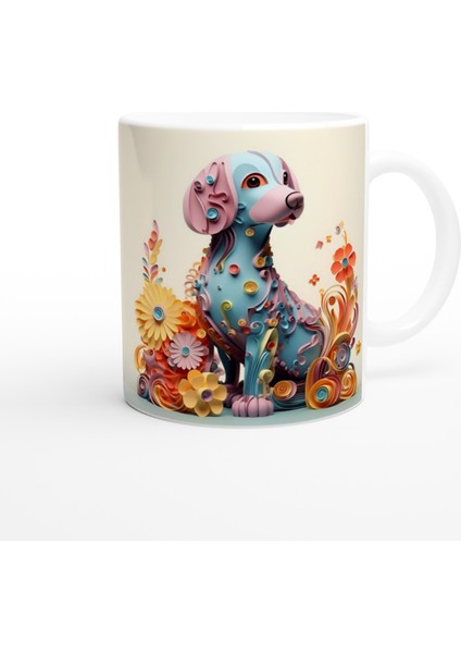 Pastel Çiçekli Köpek Baskılı Kupa Bardak