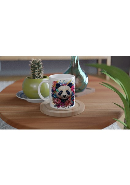 Çiçek Taçlı Panda Baskılı Kupa Bardak