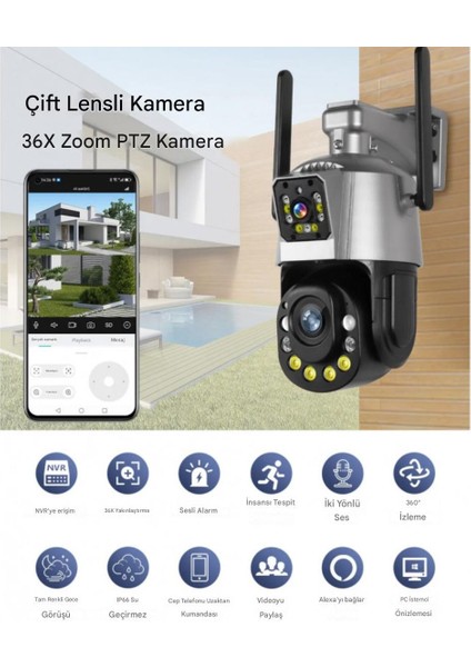36X Optik Zoomlu Hareket Sensörlü Su Geçirmez Ev, Ofis, Fabrika Dükan Bahçe Güvenlik Kamerası
