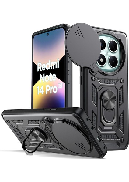 Xiaomi Redmi Note 14 Pro 5g Kılıf Kamera Korumalı Sürgülü Yüzüklü Armor Military Tank Kızaklı Kapak