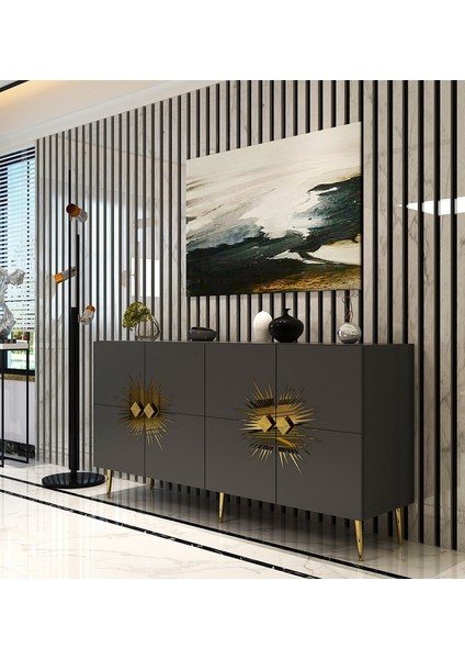 Eda Konsol Tv Sehpası Çok Amaçlı Dolap 150 cm Antrasit Altın fiyatları