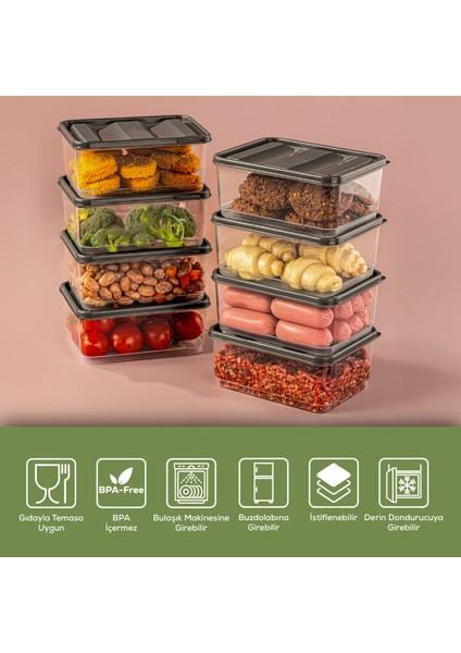 8'li 775 ml Buzdolabı Düzenleyici Organizer Mikrodalgaya Uygun Difriz Saklama Kabı Gri fırsatları