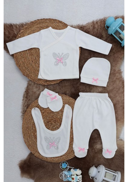 5 Parça Hastane Çıkışı Zıbın Seti 0-3 Ay - Pink Butterfly