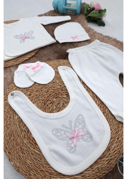 5 Parça Hastane Çıkışı Zıbın Seti 0-3 Ay - Pink Butterfly fiyatları