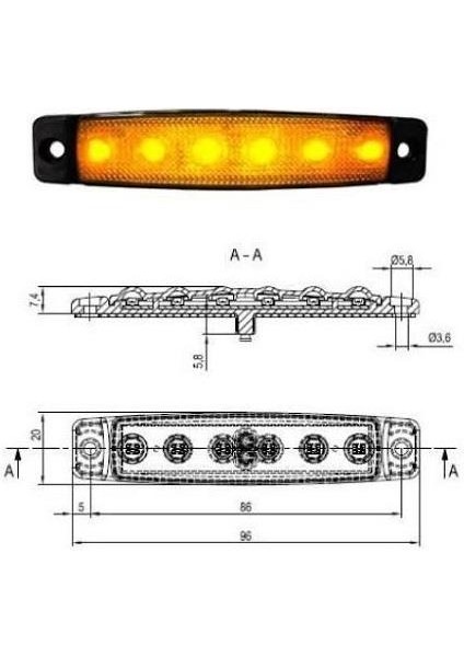 24V PARMAK LAMBA 6-LEDLİ SARI (95*19 MM)