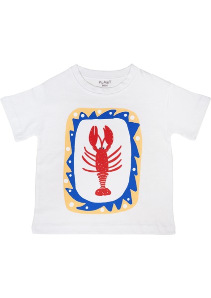 Plant Mini Çocuk Beyaz Yarım Kollu Baskılı Tişört - Lobster Desenli