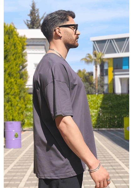 Erkek Füme Oversize Süprem %100 Pamuk Kumaş Bisiklet Yaka T-Shirt modelleri