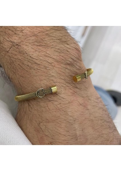 Gümüş Harfli Gold Renk Çelik Bileklik