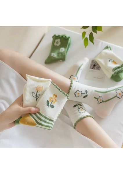 5'li Ekonomik Paket Karışık Desenli Kadın Tenis Çorap Set