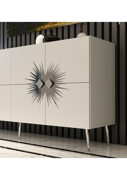 Eda Konsol Tv Sehpası Çok Amaçlı Dolap 150 cm Beyaz Gümüş modelleri